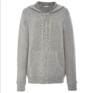 Michael Kors Collection Cashmere Diamanté-Cord Zip Hoodie Sweater Gray M
